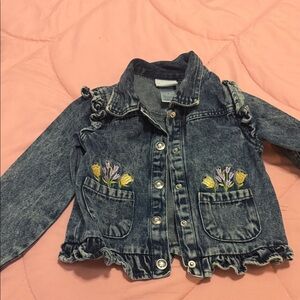 Kids Denim Jacket with Floral Embroidery